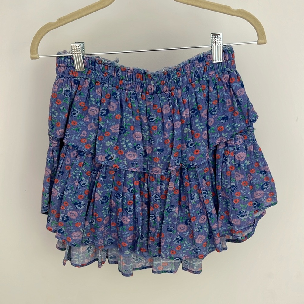 Purple and red floral print mini skirt. Love shack fancy